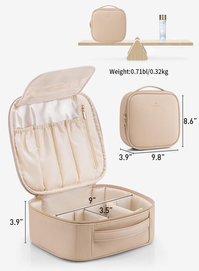 Vlando Travel Makeup Bag, Large Capacity Cosmetic Bag for Women PU Leather Makeup Case Organizer Portable Make up Bag with Dividers and Handle for Girls,Wedding,Makeup Brushes Milk Tea - Image 4